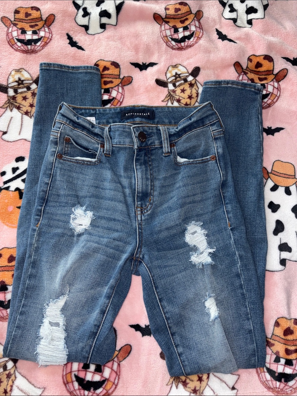 Aeropostale Women's Distressed Medium Blue Skinny Jeans